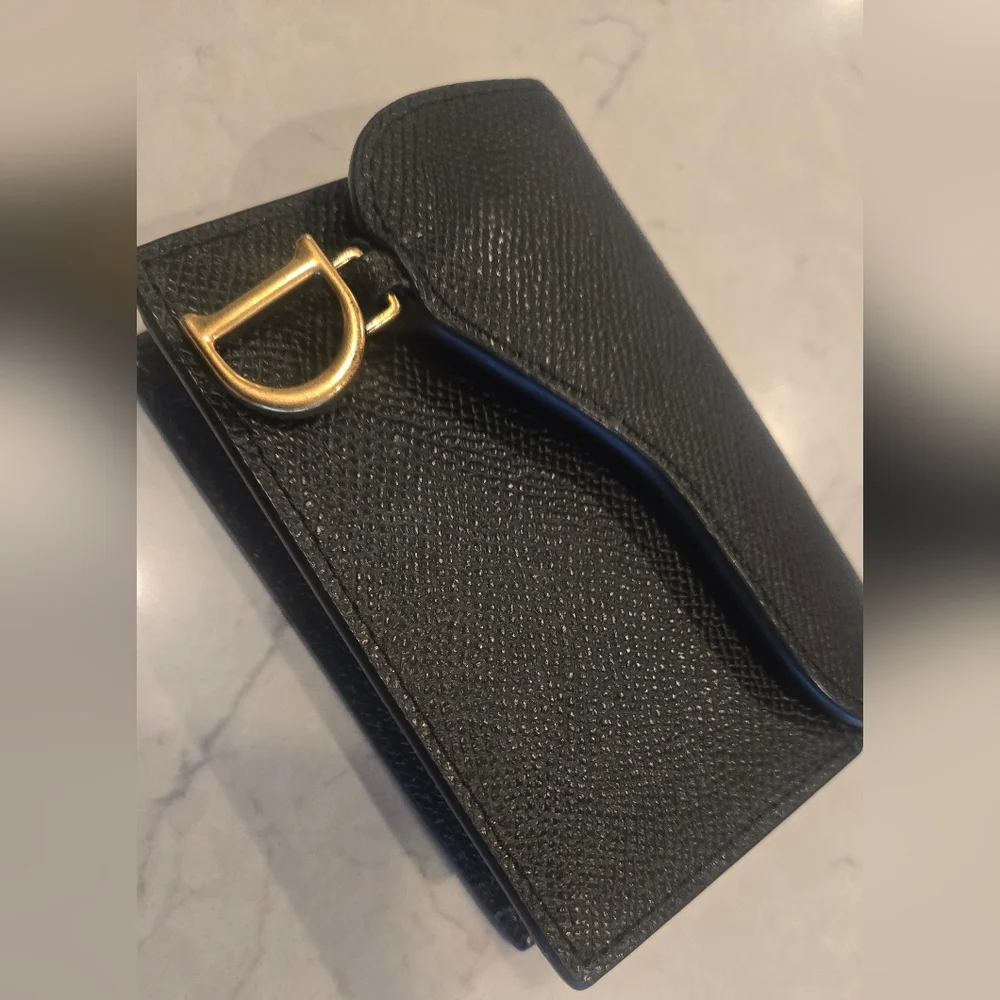 DIOR Black Saddle Bloom Card Holder
